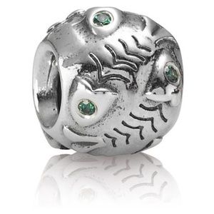 Pandora fish bone with green cz charm